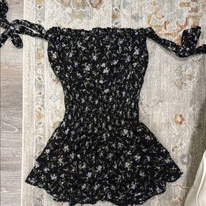 Floral Black Smocked Dress